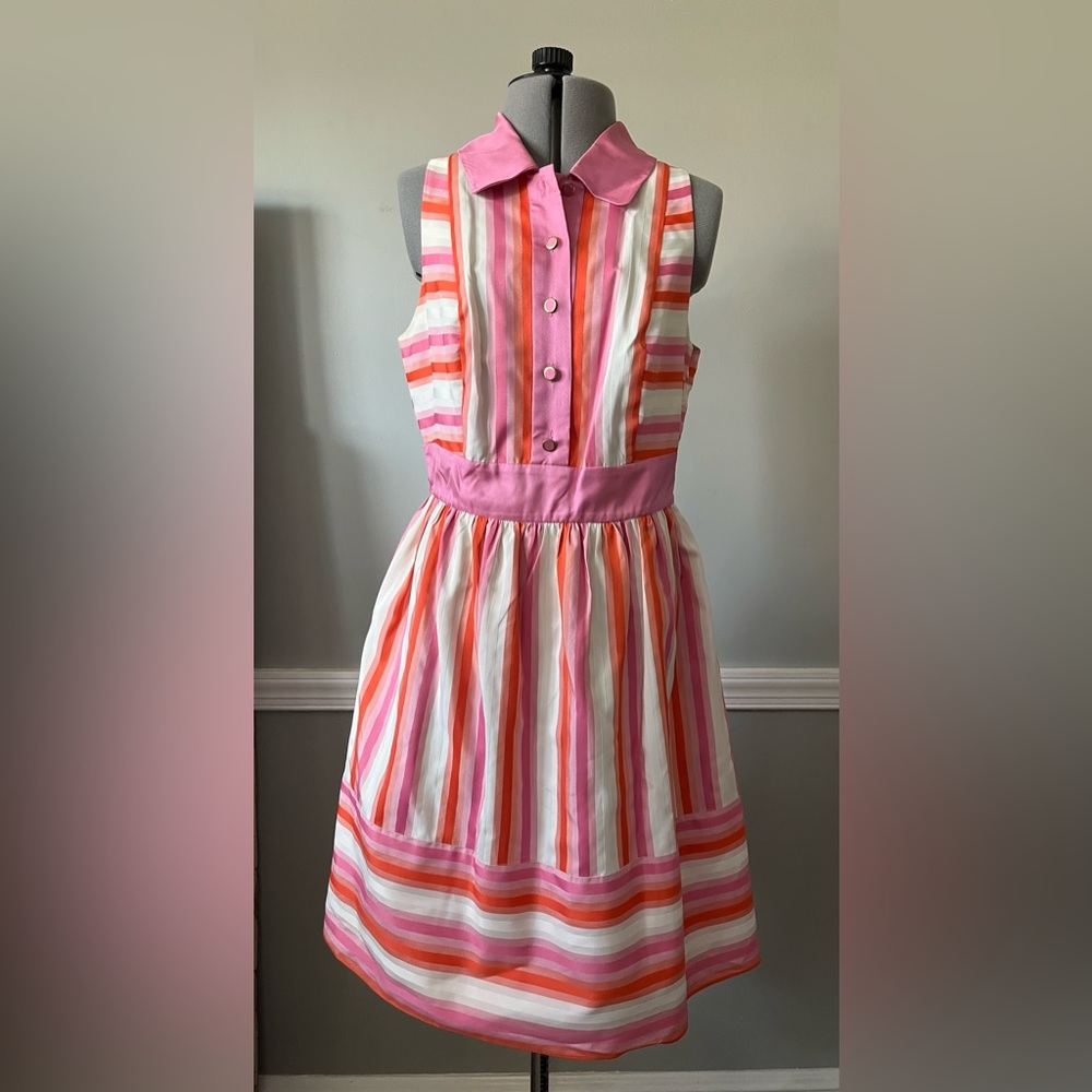 Leifsdottir Anthro Candy Striped Shirt Dress in Pink/Coral/White Stripe Size 6